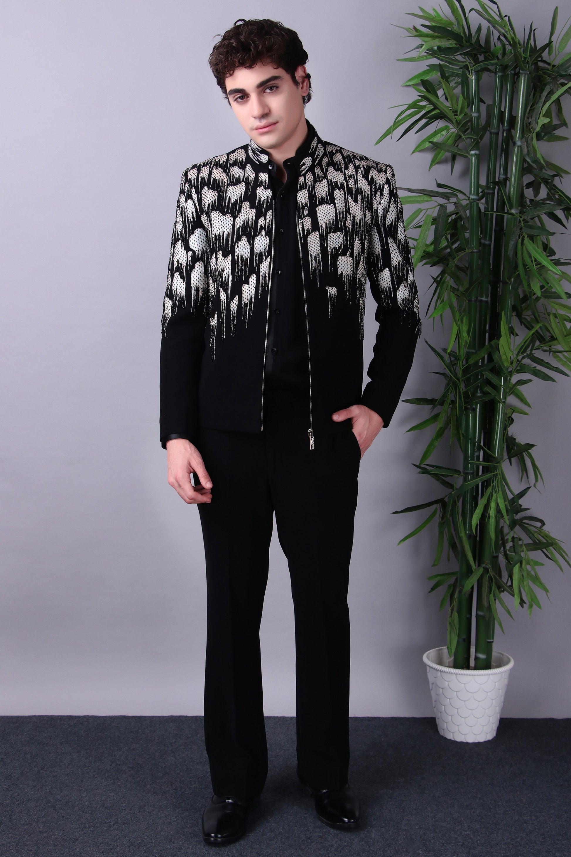 Onyx tailored trouser shown worn with matching bandhgala set
